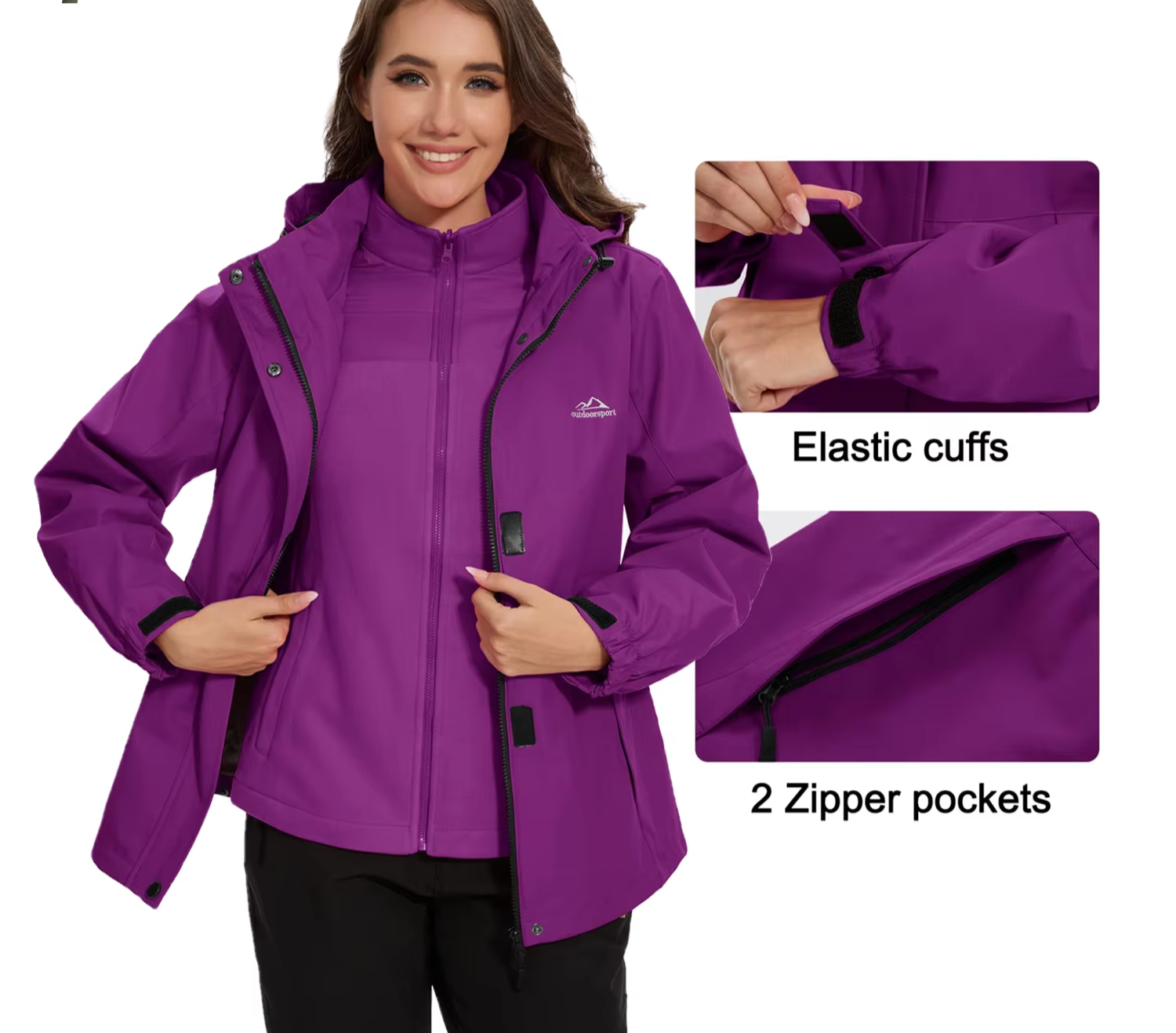 Womens 3 In 1 Ski Jacket Waterproof Winter Snow Jacket Fleece Lined Outdoor Hiking Rain Jacket Coat Windbreaker Parka - Shop & Buy