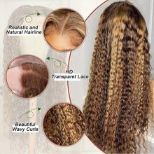Load image into Gallery viewer, Highlight Ombre 13x4 Lace Front Wig Human Hair Pre Plucked HD Transparent 4/27 Honey Blonde Lace Frontal Wigs With Baby Hair 200% Density Colored Water Wave Lace Front Wig Human Hair For Women - Shop &amp; Buy
