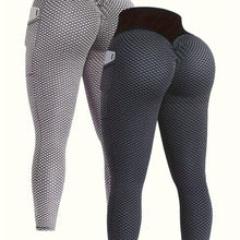 Load image into Gallery viewer, 2pcs Honeycomb High Waist Yoga Leggings With Pocket, Butt Lifting Stretch Running Sports Tight Pants - Shop &amp; Buy
