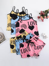 Load image into Gallery viewer, 3-Pack Womens Charming Letter Print Pajama Set - Soft Crew Neck Cami Top &amp; Bow Tie Shorts - Comfy Loungewear - Shop &amp; Buy
