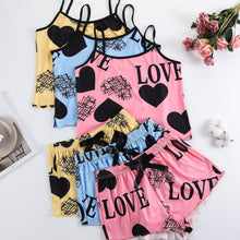 Load image into Gallery viewer, 3-Pack Womens Charming Letter Print Pajama Set - Soft Crew Neck Cami Top &amp; Bow Tie Shorts - Comfy Loungewear - Shop &amp; Buy
