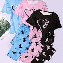 Load image into Gallery viewer, 3-Pack Womens Heart Print Pajama Set - Soft Short Sleeve Crew Neck Tops &amp; Elastic Waist Pants for Cozy Sleepwear &amp; Lounging - Shop &amp; Buy
