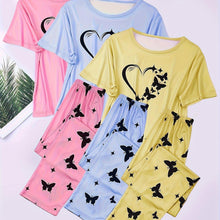 Load image into Gallery viewer, 3-Pack Womens Heart Print Pajama Set - Soft Short Sleeve Crew Neck Tops &amp; Elastic Waist Pants for Cozy Sleepwear &amp; Lounging - Shop &amp; Buy
