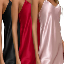 Load image into Gallery viewer, 3-Piece Luxurious Satin Nightgown Set - Seductive V Neck, Dramatic Side Split, Seamless Backless Slip Dress - Shop &amp; Buy
