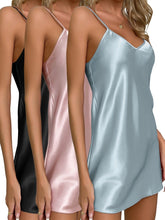 Load image into Gallery viewer, 3-Piece Luxurious Satin Nightgown Set - Seductive V Neck, Dramatic Side Split, Seamless Backless Slip Dress - Shop &amp; Buy
