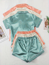 Load image into Gallery viewer, 3-Piece Luxury Satin Pajama Set for Women - Soft Short Sleeve Top with Lapel Buttons &amp; Bow Detail Shorts - Shop &amp; Buy
