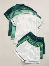 Load image into Gallery viewer, 3-Piece Satin Pajama Set for Women - Luxurious Soft Short Sleeve Lapel Top &amp; Elastic Shorts - Comfy Sleepwear &amp; Loungewear Fashion - Shop &amp; Buy

