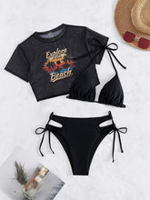 Load image into Gallery viewer, 3-Piece Tropical Coconut Tree Print Bikini Set - Adjustable Halter V-Neck &amp; High-Cut Tie-Side Bottoms with Comfy Tee Cover-Up - Shop &amp; Buy
