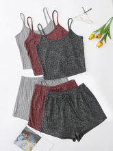 Load image into Gallery viewer, 3 Sets Solid Pajama Set, Round Neck Cami Top &amp; Lace-up Shorts, Womens Sleepwear &amp; Loungewear - Shop &amp; Buy
