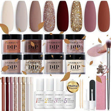 Load image into Gallery viewer, 30Pcs Dip Powder Nail Kit Starter with Nail Sticks, 8 Colors Fall Winter Nude Brown Glitter - Shop &amp; Buy
