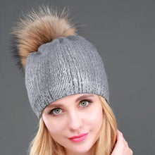 Load image into Gallery viewer, New Winter Beanies Ladies Knitted Wool Warm Hats Fashion Pom Pom Real Raccoon Fur Caps Skullies Hat For Women Print Fur Cap
