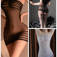 Load image into Gallery viewer, 3Pcs Sexy Mesh Semi-Sheer Bodycon Dress &amp; Open Crotch Body Stocking Set - Alluring Lingerie - Shop &amp; Buy
