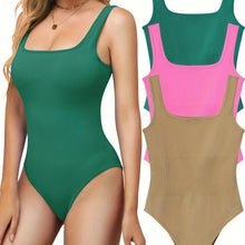 Load image into Gallery viewer, 3pcs Solid Square Neck Shaping Bodysuit, Ribbed Sleeveless Tummy Control Slimmer Body Shaper - Shop &amp; Buy
