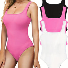 Load image into Gallery viewer, 3pcs Solid Square Neck Shaping Bodysuit, Ribbed Sleeveless Tummy Control Slimmer Body Shaper - Shop &amp; Buy
