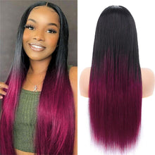 Load image into Gallery viewer, 4x4 1B 99j Ombre Burgundy Straight Human Hair Lace Front Wigs HD Transparent Lace Wigs for Black Women Pre Plucked - Shop &amp; Buy
