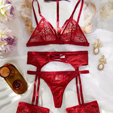 Load image into Gallery viewer, 5-piece Womens Sexy Lingerie Set, Mesh Embroidery Pattern, Belt, Garters, Leg Rings, Underwear - Shop &amp; Buy
