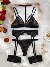 Load image into Gallery viewer, 5-piece Womens Sexy Lingerie Set, Mesh Embroidery Pattern, Belt, Garters, Leg Rings, Underwear - Shop &amp; Buy
