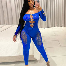 Load image into Gallery viewer, Sexy Hollow Jumpsuits Women Long Sleeve See Through Off Shoulder Body-Shaping One Piece Playsuits
