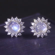 Load image into Gallery viewer, 5mm Natural Rainbow Moonstone Halo Studs Earrings in 925 Sterling Silver June Birthstone Earrings Gift For Her - Shop &amp; Buy
