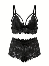 Load image into Gallery viewer, 6 Pack Plus Size Sexy Lingerie Set, Women&#39;s Plus Floral Lace Scalloped Trim Bow Front Strappy Bra &amp; Panty Lingerie - Shop &amp; Buy
