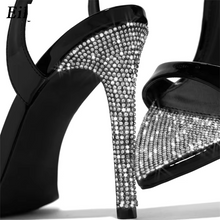 Load image into Gallery viewer, Plus 35-42 Crystal Pointed Toe Buckle Strap Women&#39;s Sandals Thin Heels Golden Female Party Stripper Shoes
