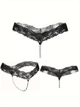 Load image into Gallery viewer, 6pcs Delicate Floral Lace Mesh Thongs Panties - Seductive See-Through Design, Faux Pearl Bow Accents - Shop &amp; Buy
