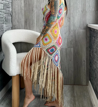 Load image into Gallery viewer, Tassel Knit Long Dress Women Hook Hollow Out Strap Hohemian Slim Sleeveless Ladies Vacation Casual Beach Dresses
