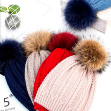 Load image into Gallery viewer, Autumn Winter Women&#39;s Rabbit Fur Knitted Twist Hats Fashion Warm Caps With Natural Fur Pompom Female Hat Skullies Beanies
