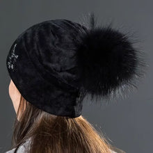 Load image into Gallery viewer, Owl Rhinestones Hats For Women Winter Warm Plus Velvet Fashion Caps With Natural Fur Pompoms Female Skullies Beanies
