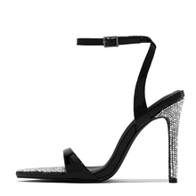 Load image into Gallery viewer, Plus 35-42 Crystal Pointed Toe Buckle Strap Women&#39;s Sandals Thin Heels Golden Female Party Stripper Shoes
