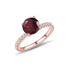 Load image into Gallery viewer, 8mm Round Red Garnet Gemstone Engagement Ring 925 Sterling Silver With Pave CZ Simulated Diamond Ring For Women - Shop &amp; Buy
