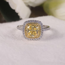 Load image into Gallery viewer, 8x8mm Cushion Diamond-fire CZ- Fancy Light Yellow Halo Engagement Ring 925 Sterling Silver Promise Rings For Women - Shop &amp; Buy
