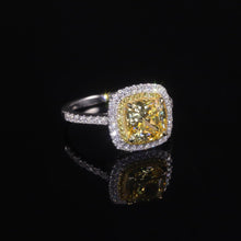 Load image into Gallery viewer, 8x8mm Cushion Diamond-fire CZ- Fancy Light Yellow Halo Engagement Ring 925 Sterling Silver Promise Rings For Women - Shop &amp; Buy
