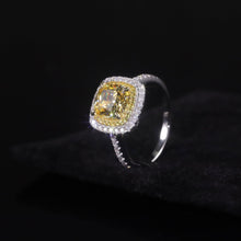 Load image into Gallery viewer, 8x8mm Cushion Diamond-fire CZ- Fancy Light Yellow Halo Engagement Ring 925 Sterling Silver Promise Rings For Women - Shop &amp; Buy
