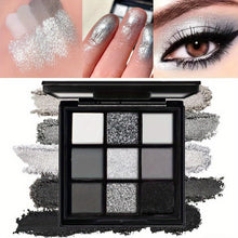 Load image into Gallery viewer, 9-Color Smoky Glam Eyeshadow Palette - Dramatic Dark Grey &amp; Sparkling Shimmer - Shop &amp; Buy
