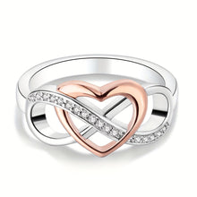 Load image into Gallery viewer, 925 Silver Intersecting Hearts Ring - Sparkling Zirconia Pave, Hypoallergenic Band - Shop &amp; Buy
