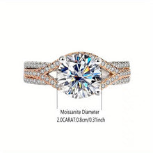 Load image into Gallery viewer, 925 Sterling Silver 2 Carat Moissanite Engagement Ring, Two-Tone Design, for Proposals &amp; Anniversaries - Shop &amp; Buy
