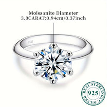 Load image into Gallery viewer, 925 Sterling Silver 3ct Moissanite Classic Six-claw Ladies Personality Ring Suitable For Engagement Wedding - Shop &amp; Buy

