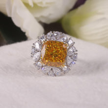 Load image into Gallery viewer, 925 Sterling Silver Antique Style Art Deco Ring Diamond-fire CZ- Fancy Vivid Yellow Engagement Wedding Ring - Shop &amp; Buy
