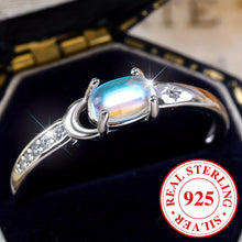 Load image into Gallery viewer, 925 Sterling Silver Band Ring Inlaid Shiny Moonstone Elegant Finger Ring Jewelry Engagement Ring - Shop &amp; Buy
