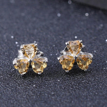 Load image into Gallery viewer, 925 Sterling Silver Clover Stud Earrings 1.43Ct Natural Citrine Gemstone Heart Earrings for Women Fine Jewelry - Shop &amp; Buy
