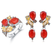 Load image into Gallery viewer, 925 Sterling Silver Colorful Candy Jewelry Set Natural Red Garnet Citrin Ring Earrings Sets For Women Fine Jewelry - Shop &amp; Buy
