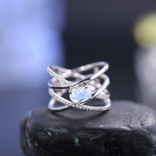 Load image into Gallery viewer, 925 Sterling Silver Criss-Cross Finger Ring OV 5X7mm Natural Milky Blue Moonstone Gemstone Rings Gift For Her - Shop &amp; Buy

