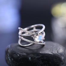 Load image into Gallery viewer, 925 Sterling Silver Criss-Cross Finger Ring OV 5X7mm Natural Milky Blue Moonstone Gemstone Rings Gift For Her - Shop &amp; Buy
