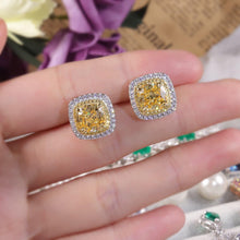Load image into Gallery viewer, 925 Sterling Silver Earrings for Men and Women Diamond-fire CZ- Fancy Light Yellow Halo Stud Earrings Fine Jewelry - Shop &amp; Buy
