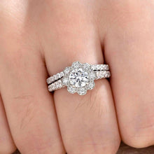 Load image into Gallery viewer, 925 Sterling Silver Engagement Wedding Rings for Women Flower Halo Ring Set - Shop &amp; Buy
