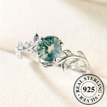 Load image into Gallery viewer, 925 Sterling Silver Exquisite Leaf Band Ring Green Round Agate Niche Unique Elegant Wedding Ring - Shop &amp; Buy
