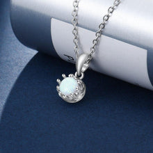 Load image into Gallery viewer, 925 Sterling Silver Flower Pendant Necklace with Round White Opal Stone Silver 925 Jewelry Gift for Girlfriend - Shop &amp; Buy
