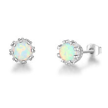 Load image into Gallery viewer, 925 Sterling Silver Flower Stud Earrings Round Created Blue Pink White Opal Earrings for Women Party Fine Jewelry - Shop &amp; Buy
