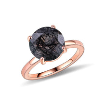 Load image into Gallery viewer, 925 Sterling Silver Gemstone Ring Round Black Rutilated Quartz Four Prong Solitaire Engagement Rings Gift For Her - Shop &amp; Buy
